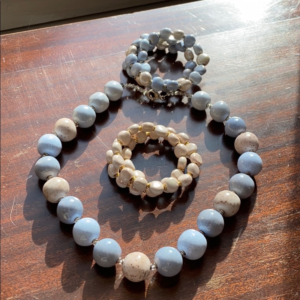 Kazuri blue statement necklace and two bracelets